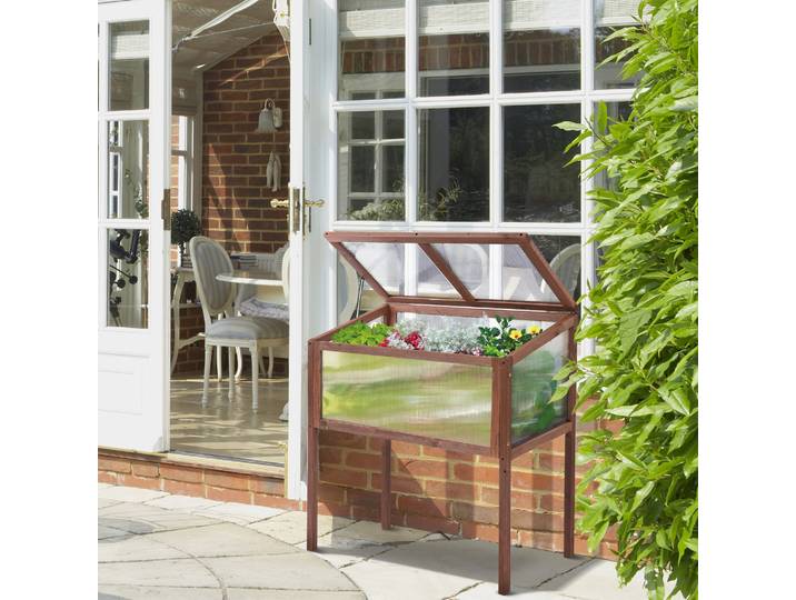 Outsunny Mini Serre Bois Toit Ouvrable 90x50x93cm