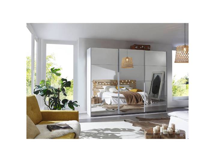 Armoire à portes coulissantes I 271cm Blanc/Blanc alpin Premium 3 miroir