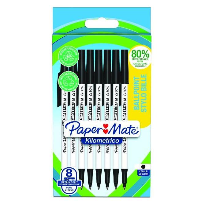 Paper Mate Kugelschreiber Kilometrico Reycled M Schwarz 8er Blister (8x) (2187678)
