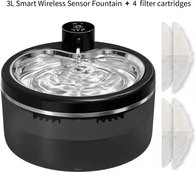 Inspire Curations AquaFlow Wireless Stainless Steel Cat Water Fountain 3l 4filters 3l