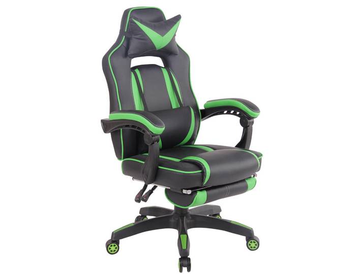 CLP Chefsessel Lederlook schwarz/grün, Grün, Schwarz, Kunststoff, 68x114x61 cm, Büromöbel, Bürostühle, Gaming-Sessel