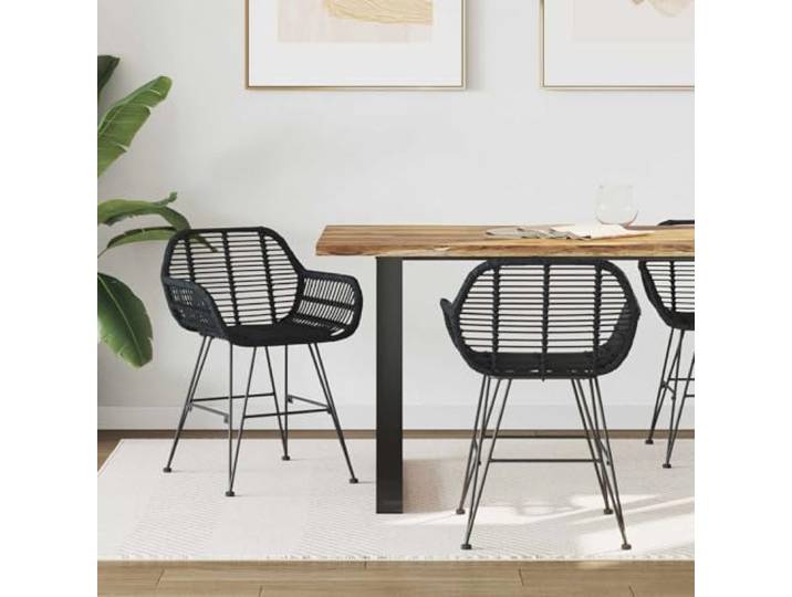 NLQMSU Esszimmerstuhl, 2 Stück, Rattan und Metall, Schwarz Handgeflochtenes Rattan, schwarzes Eisen, ergonomische Rückenlehne, Armlehnen, Fußstütze, innen, einfache Montage