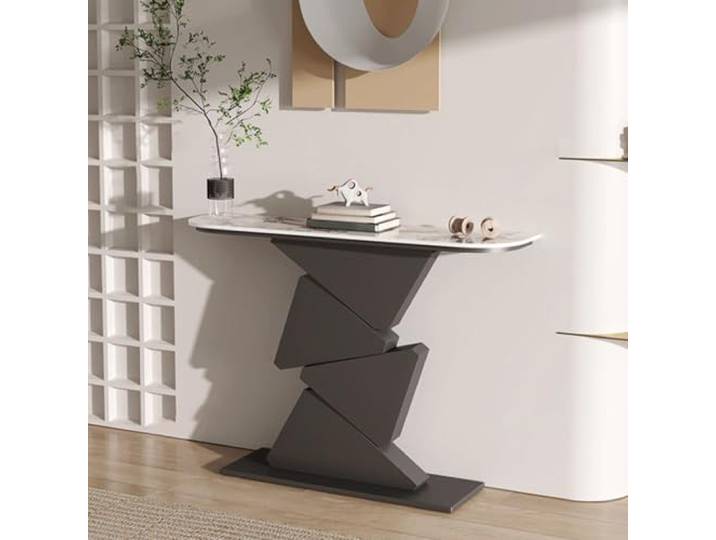 ZSCNYHMT Konsolentisch, Sintersteinplatte, Stahlrahmen Abgerundete Kanten, mehrere Größen, für Eingangsbereich, Flur, Wohnzimmer(A,80cm/31.5in)