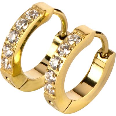 Paar Creolen JACQUES LEMANS, gold (gelbgoldfarben, kristallweiß, kristallweiß), Ohrringe, Damen, Edelstahl, mit Zirkonia (synth.)