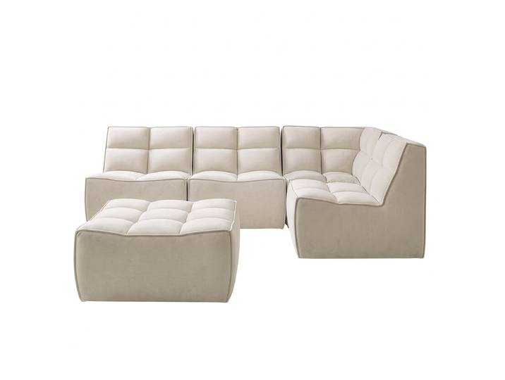 Modulares Ecksofa mit Hocker Set B Beige Samt Blonda Glamour