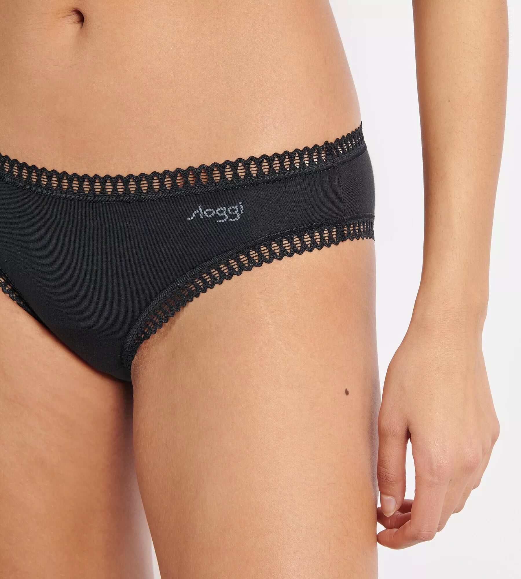 Minislip SLOGGI "GO Crush", Damen, Gr. XXL, Single Jersey, blau, schwarz combination, Single Jersey, Obermaterial: 95% Baumwolle, 5% Elasthan, körpernah, Unterhosen Minislip, dehnbare Spitzendetails, Cotton-Mix
