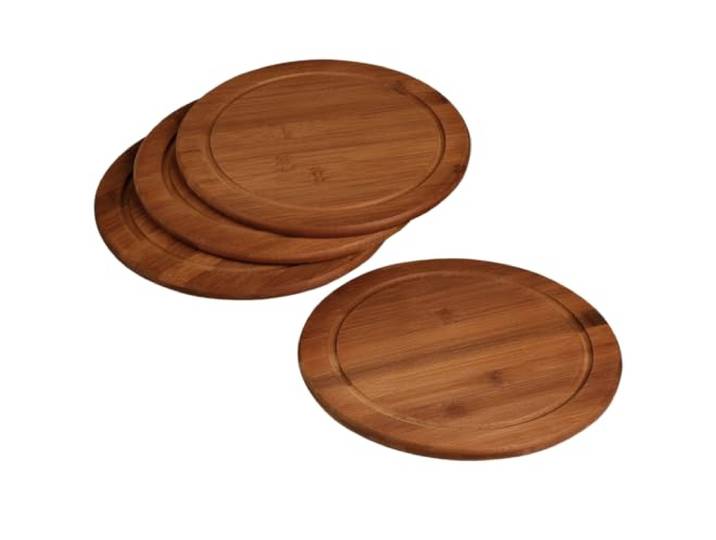 Kesper Vesperteller mit Saftrille, Bambus, 4er-Set, Ø 26 cm 5944215 Vier Bambusteller mit Saftrille für Brotzeit, Snacks und Grillgut