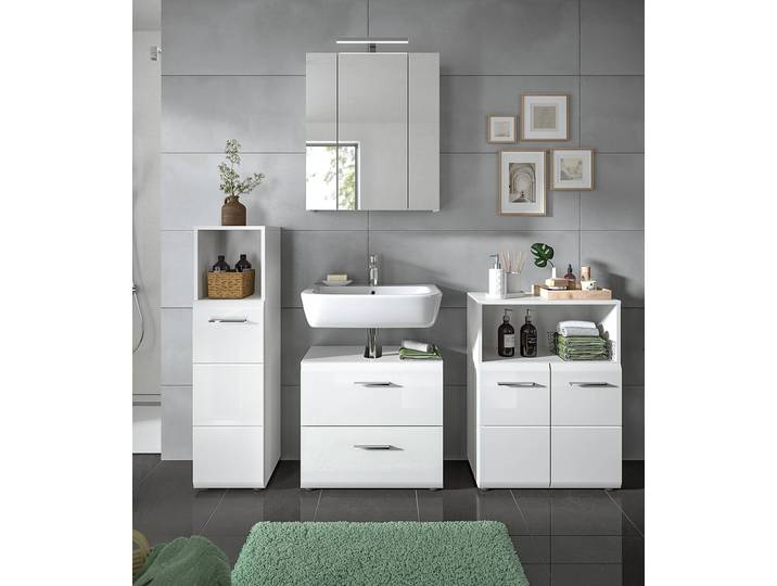Meuble sous lavabo Amethian Type B 120cm Blanc/Blanc brillant