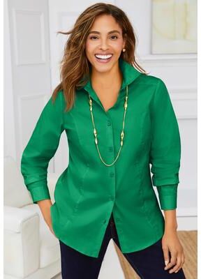Plus Size Women's Stretch Cotton Poplin Button Down Shirt by Jessica London in Kelly Green (Size 36 W) Button Down Blouse