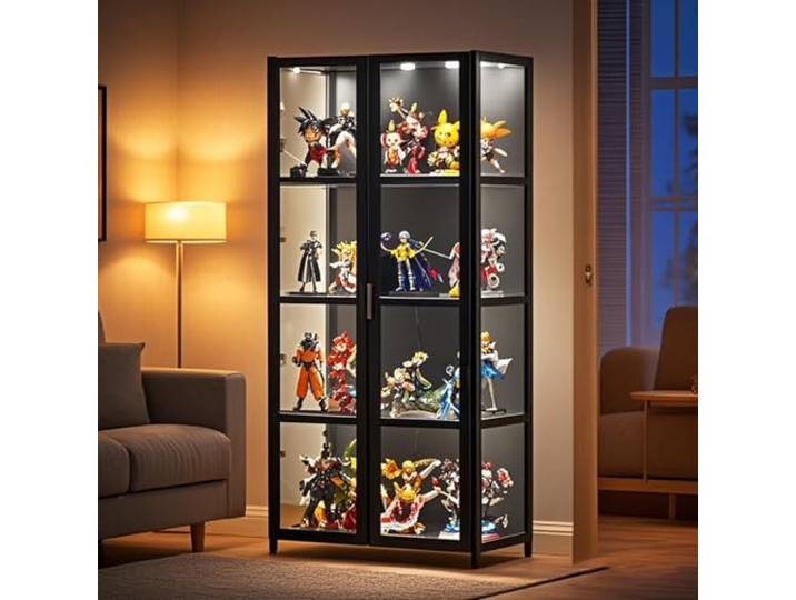 Poxvythb Vitrinenschrank, Wandvitrine Schwebendesign – Transparente Acrylschaukästen mit verstellbaren Böden, Ideal für Sammlerobjekte Ohne Licht(62x33x130cm/Schwarz)