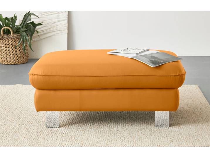 Hocker COTTA Driver , braun (amber), B:101cm H:46cm T:65cm, 100% Echtleder, Hocker, Hocker, mit edlen Metallfüssen