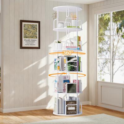 PARISLOFT Rotating Bookshelf Tower 5 Tier, 360° Spinning Bookcase Display Rack - 17.7'' X 17.7'' X 62.2''