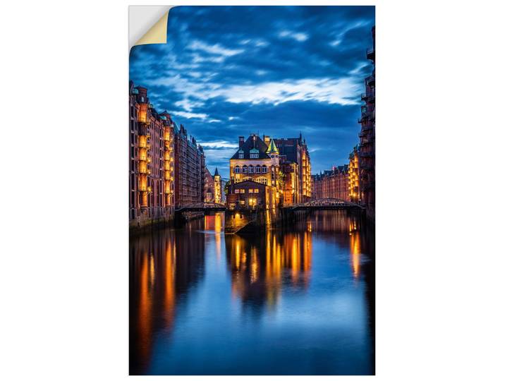 Wandbild ARTLAND Wasserschloss Speicherstadt in Hamburg , blau (farbe bild(er): blau), B:20cm H:30cm, Bilder, Wandbild, als Alubild, Leinwandbild, Poster, Wandaufkleber in verschied. Grössen