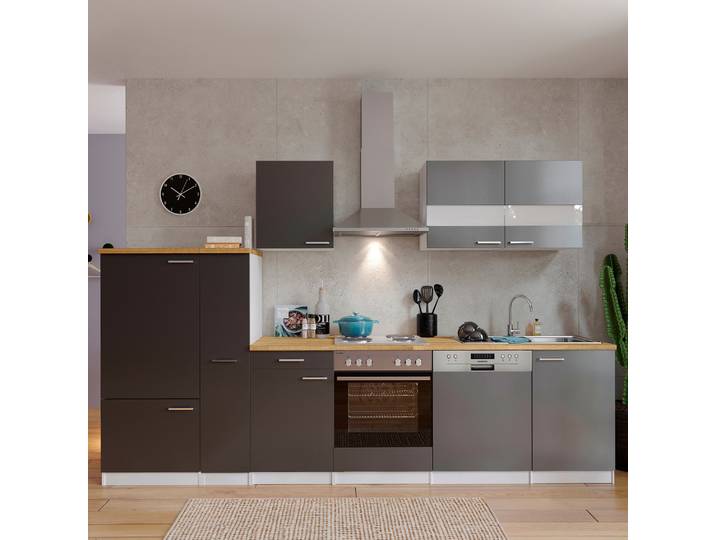 Bloc cuisine Malia sans appareils 310cm Gris/Blanc/Gris