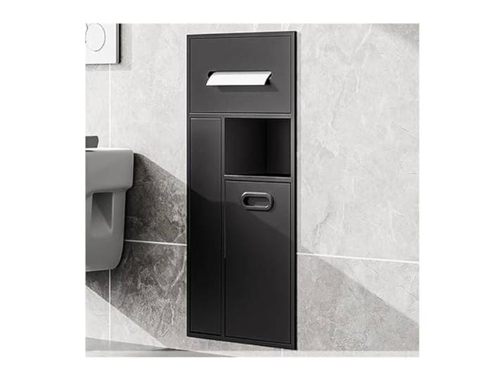 Duschnische Aus Edelstahl, Eingebetteter Nassraum-Nischenraum, Toilettenpapier-Mülleimer Lagerung Gestell, Shampoo-Toilettenartikel Duschorganisator, Badezimmer Regale (Color : Black, Size : 11.81x2