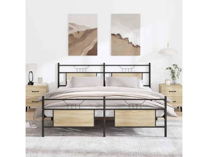 Stahlgestell mit Lattenrost Schlafzimmer Bett 180x200 cm Braun Metallbett ohne Matratze Sonoma-Eiche 180x200 cm stabiles Bettgestell mit Lattenrost Kopfteil Stauraum