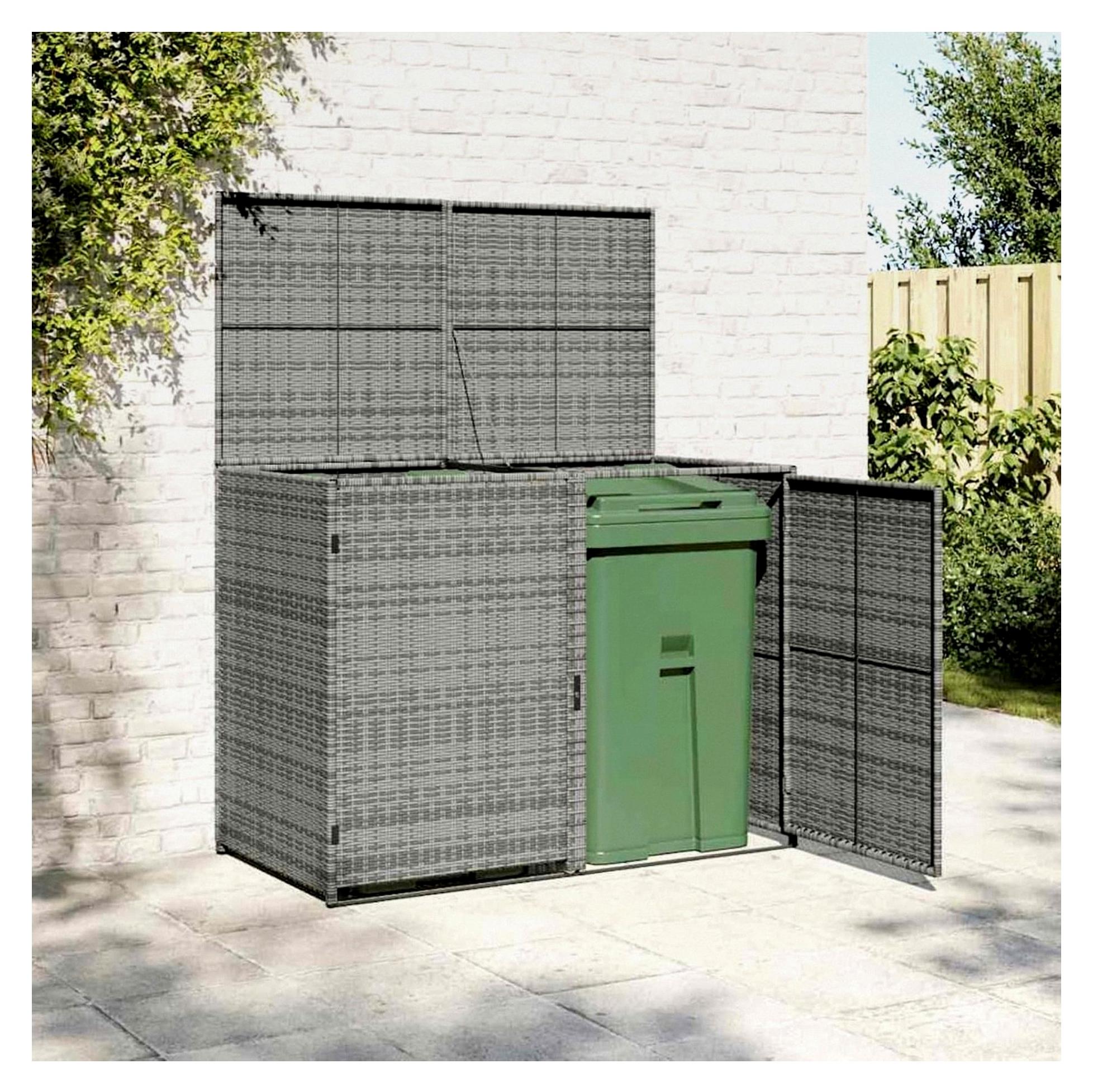 Mülltonnenbox 240 Liter Anthrazit aus Poly Rattan für Garten und Haushalt