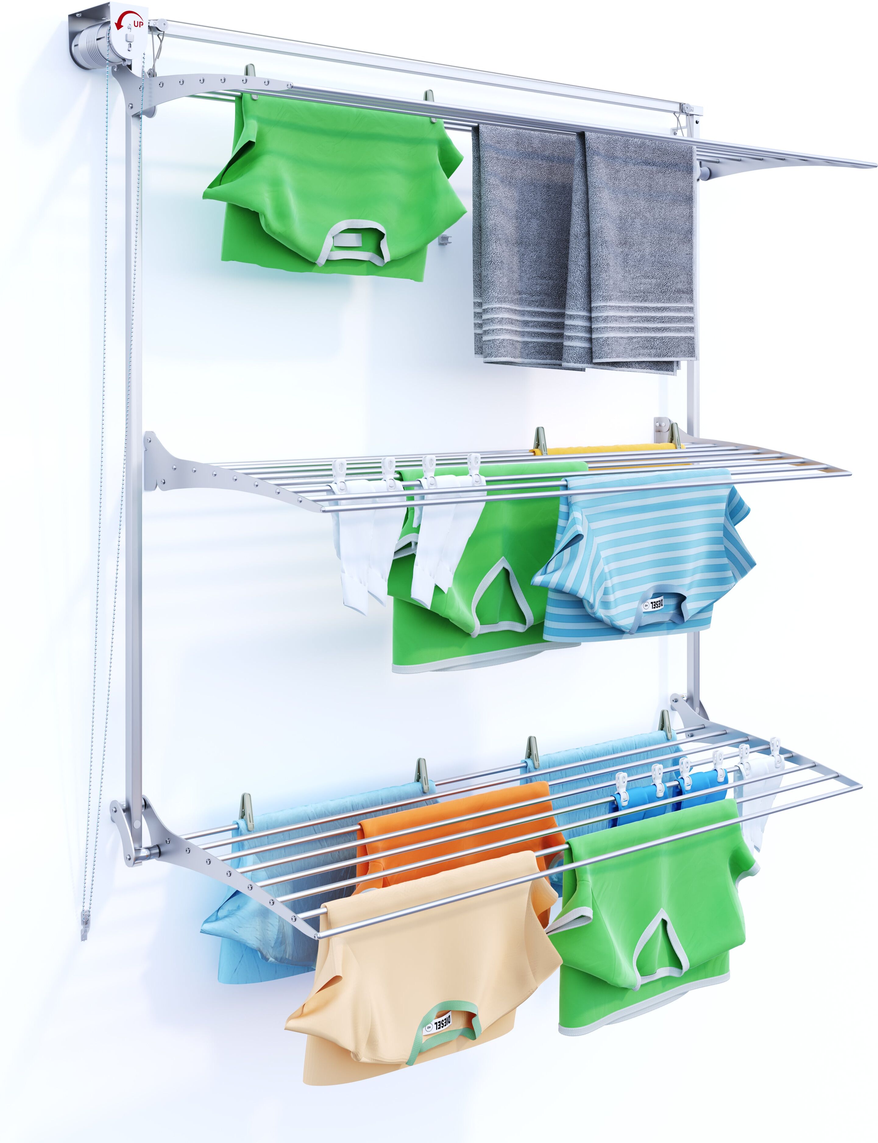 Foxydry Tower 150 – 3-Level Wall-Mounted Clothes Airer, 32m (TOWER-150)