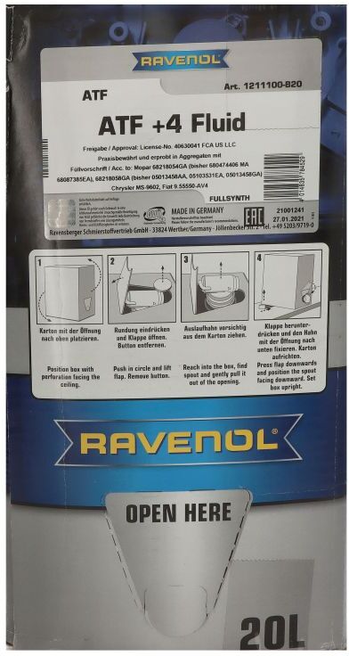 Getriebeöl RAVENOL 1211100 ATF+4 FLUID 20L