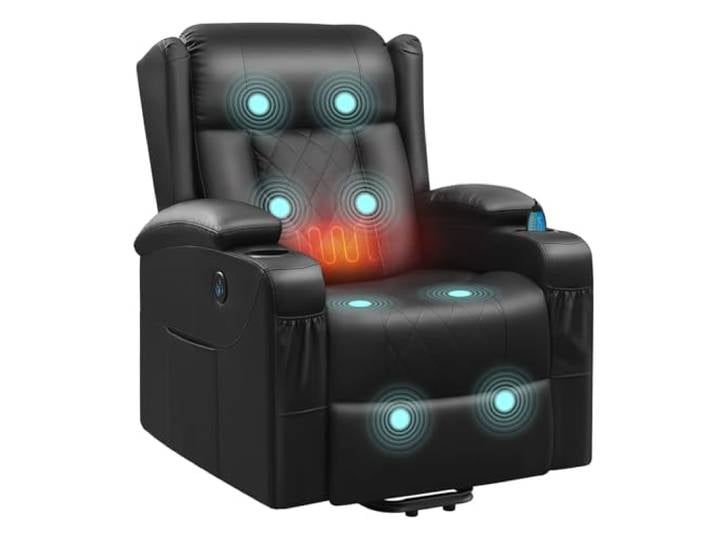 WOLTU Massagesessel elektrisch verstellbar Liegefunktion Kunstleder Schwarz Fernsehsessel mit bettfunktion Aufstehhilfe, Relaxsessel mit Massage Heizung Fußstütze Seitentaschen Becherhaltern USB-Port