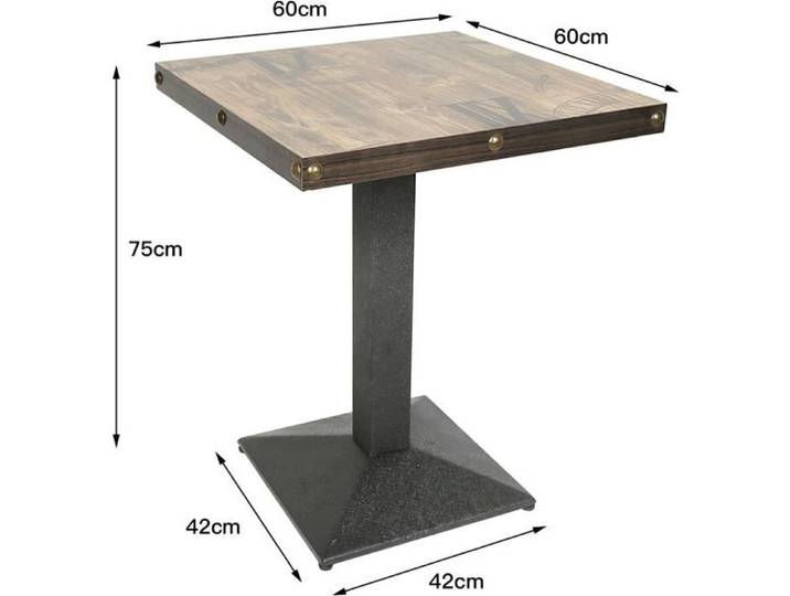 QIAN - Table de bistrot Carrée 60 x 60cm Style Retro Table à Manger en Bois et Métal - Hauteur 75cm Noir /Marron