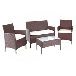 POLY-RATTAN GARNITUR Braun, Cremeweiß