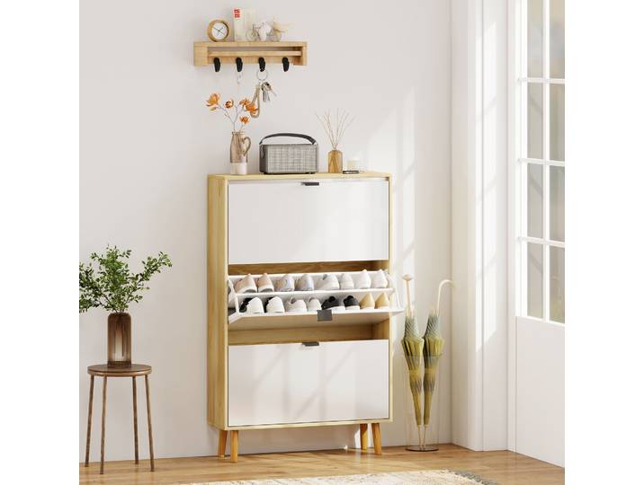 HOMCOM Meuble à Chaussures Moderne 3 Tiroirs 24 Paires Blanc