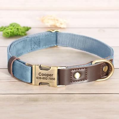 Uplift Picks Custom Engraved PU Leather Dog Collar Adjustable ID Buckle ocean Blue small