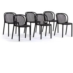 RATTATAN Set aus 6 Stühlen aus harzverstärktem Glasfaserharz,modernes Design,stapelbar für Außenbereich,Garten,Bar,Restaurant,Küche–Eloisa–Schwarz