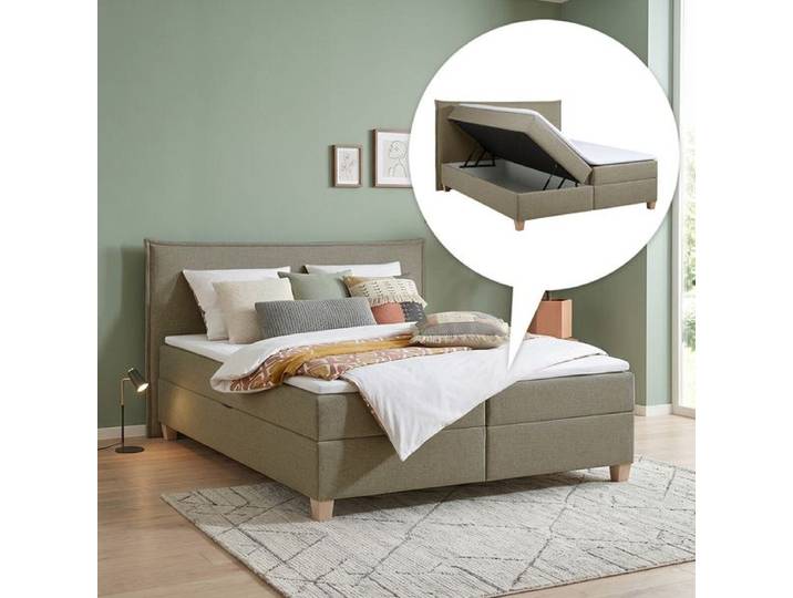 HOMELIV. Boxbett Zibo Webstoff mit Bettkasten 180x200cm Box ohne Federung Härtegrad: H3 Sand modern, Mit
