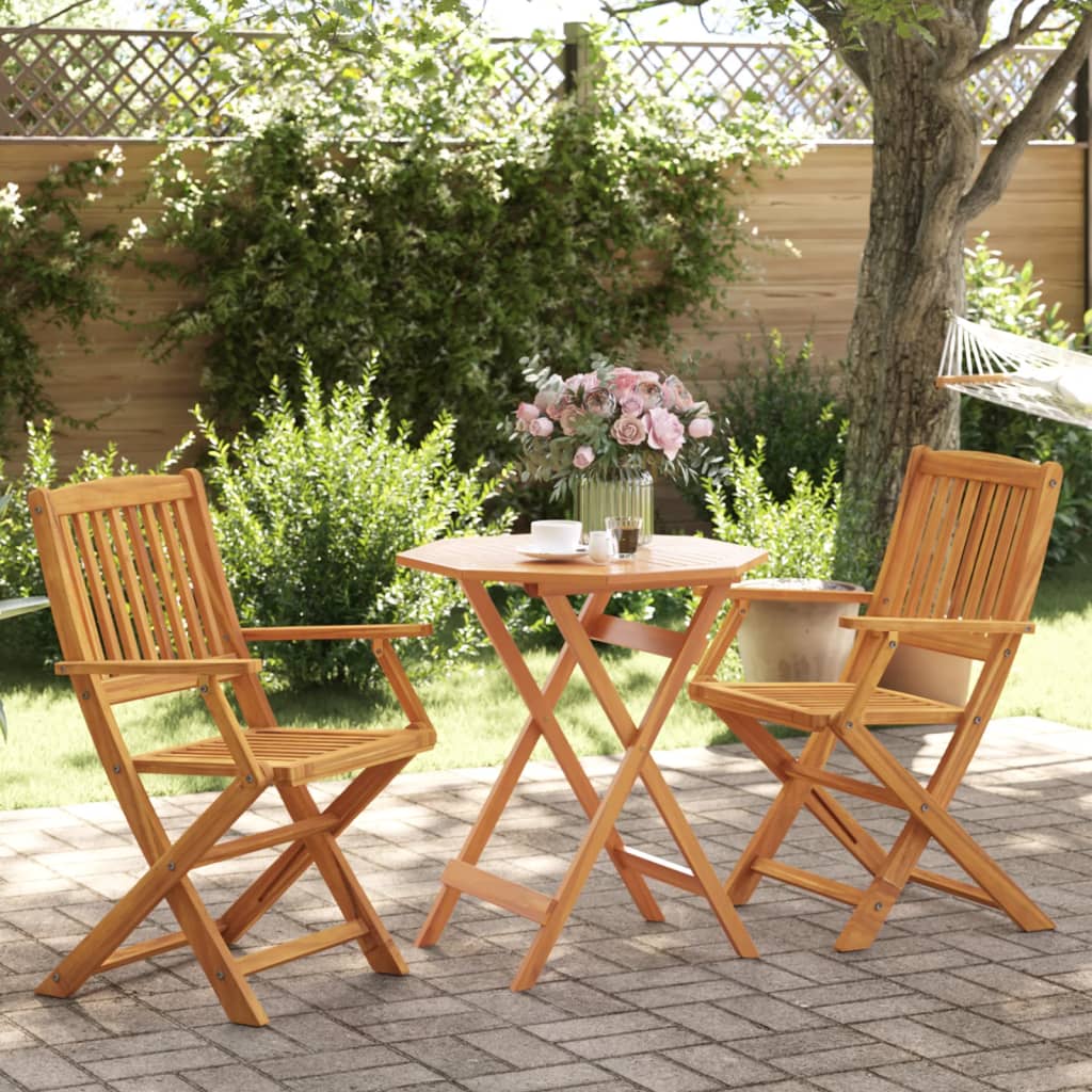 vidaXL Muebles cafetería plegables 3 pzas madera maciza acacia Marrón