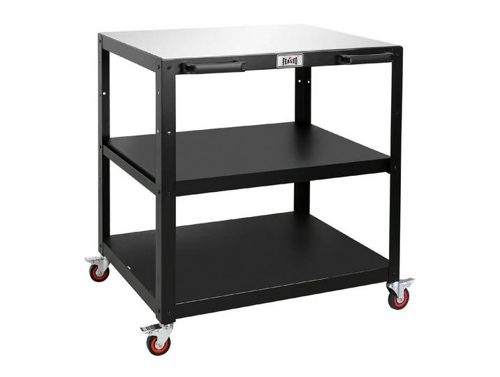 Feasto Servierwagen Multifunktionaler Grillwagen mit Edelstahl-Arbeitsplatte, Mobiler 3-Etagen Außentisch für Garten & Terrasse, 90x65x83 cm