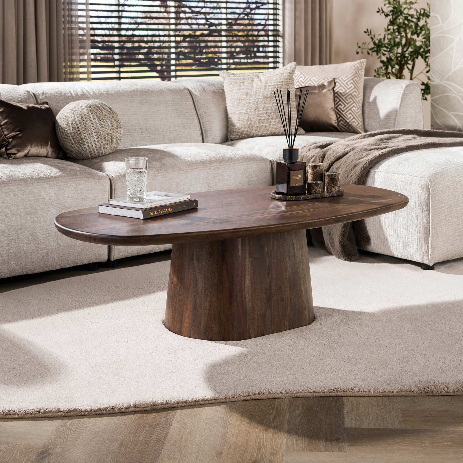 LifestyleFurn Deens Ovale Salontafel Marlise Acaciahout, Bruin, B: 135 cm, D: 70 cm