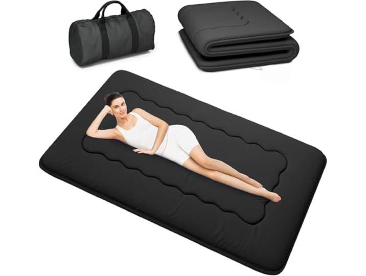 Kiseely Japanische Futon-Matratze, Faltbare Tatami-Matte, tragbare Schlafunterlage mit Tasche und Gurt, Bodenmatratze, verdickte Schlafmatratze, Camping-Matratze (Schwarz YU1,120X200cm)
