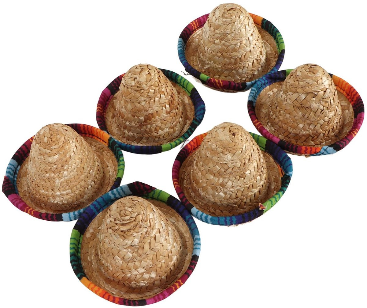 Dailygoods Mini Strohoeden - 6 Stuks - Mexicaanse Stijl - Feesthoedjes voor Decoratie