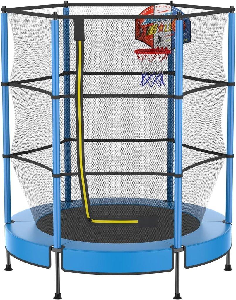 Kindertrampoline, 145 cm Durchmesser, mit Sicherheitsnetz und verstellbarem Basketballkorb - Trampolin - für Innen- und Außenbereich