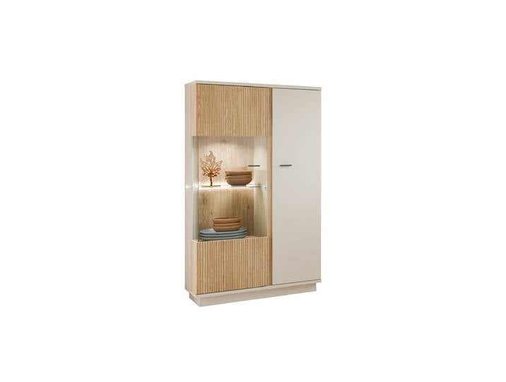 Vitrine mit Glastür Beige-Kaschmir - Eiche - Breite 87 cm - MOSANO