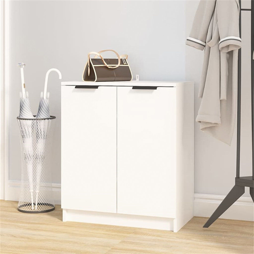 Latitude Run Shoe Cabinet Engineered Wood Hall Shoe Holder Cupboard Organiser Shelf White
