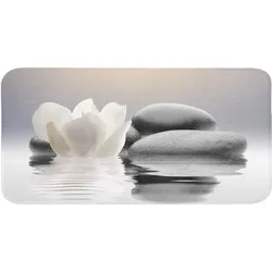 BADEMATTE Steine - Lotus - Weiß - Wasser - Zen Badezimmerteppich 120x60 cm