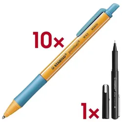 Stabilo 10x Kugelschreiber »pointball« inkl. Fineliner »dr!ver« 0,4 mm (F) schwarz türkis