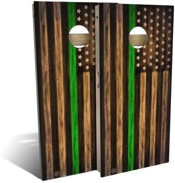 Skip's Garage Charred First Responder Green Line Outdoor Cornhole Board Set