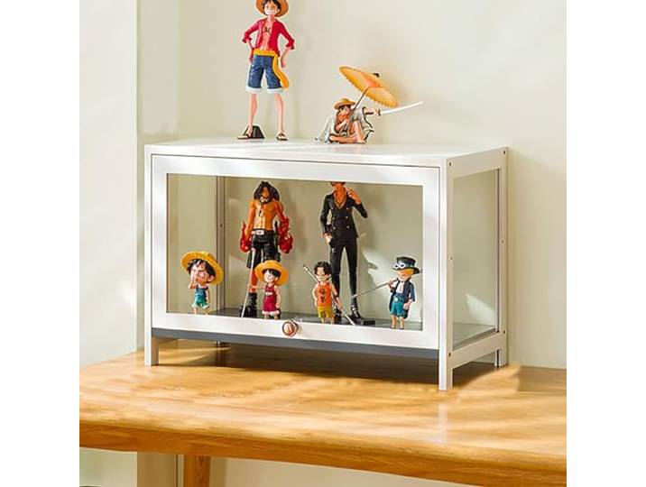 JSWHYBD Curio-vitrine Mit Acrylglastür, 1-5-stufige Vitrine, Vitrinen Aus Natürlichem Bambus Für Sammlerstücke, Aufbewahrungsschrank Mit Hoher Kapazität Und Aufklappbarer Tür, Starke Tragfähigkeit