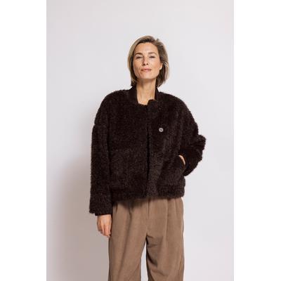 Kurzblazer ZHRILL "MERA", Damen, Gr. M, braun, Web, Obermaterial: 100% Polyester, unifarben, bequem hüftlang, Rundhals, Blazer Kurzblazer, Blouson / Felljacke mit Eingrifftaschen