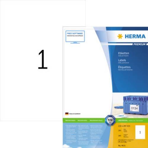 Herma 4631 Universal-Etiketten 210 x 297mm Papier Weiß 200 St. Permanent haftend Tintenstrahldrucker, Laserdrucker