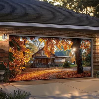 LightInthebox Garage Door Cover Large Hanging Backdrop Landscape Nature Forest Rustic Cottagecore 3D Party Outdoor Shooting Backgrounds Front Door Home Decor