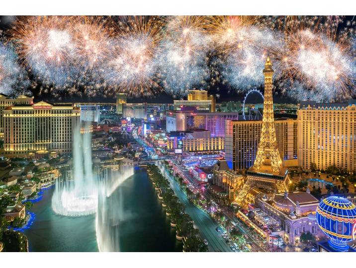 Fototapete PAPERMOON Las vegas mit Feuerwerk , bunt, B:4m L:2,6m, Vlies, Tapeten, Fototapete