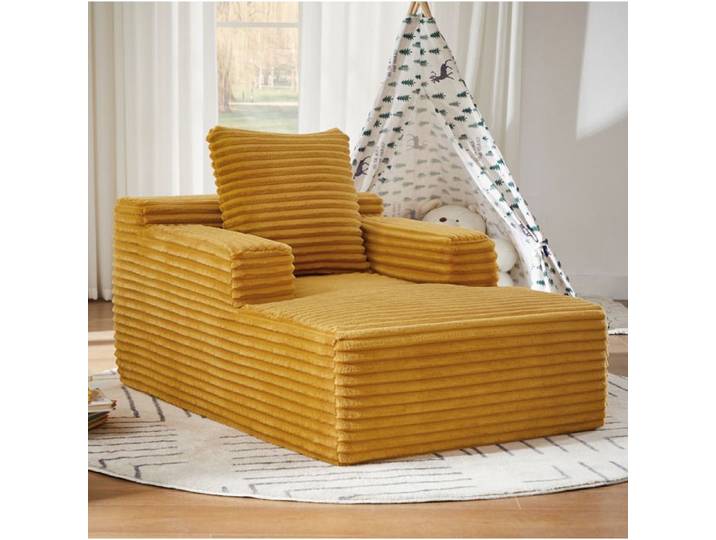 ROVRYN Méridienne 1 place en velours côtelé jaune fauteuil relax convertible sans montage