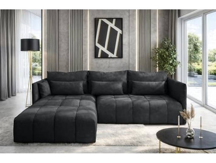 AX Living Eckcouch Grau Ecksofa mit Schlaffunktion Bettkasten Cosmova Breite von 248 cm. Sitzhöhe von 43 cm. Geeignet für alle, die eine kleine Sofaecke mit praktischen Funktionen suchen.