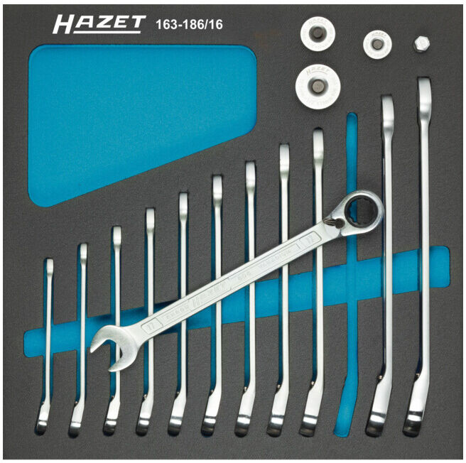Jeu de clés mixtes à cliquet avec des adaptateurs carrés HAZET (163-186/16)