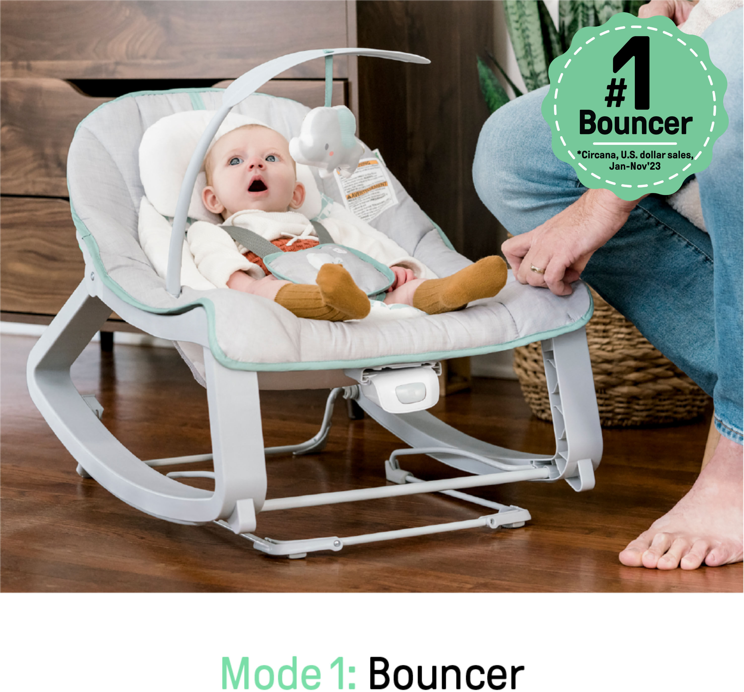 Babywippe INGENUITY "Keep Cozy, Weaver", Baby, grau (grau, grün), Kunststoff, Metall, Stoff, Babywippen Babywippe, mit abnehmbarem Hängespielzeug
